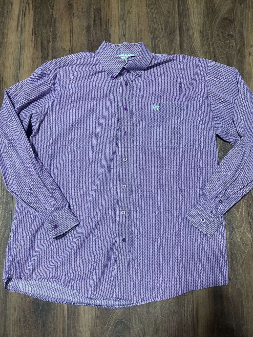 Cinch Men’s Purple Button Up Long Sleeve Shirt Retro Pattern Geometric XL
